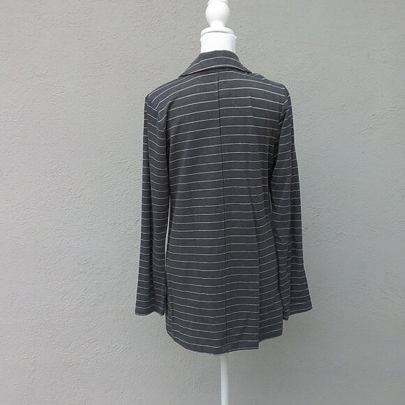 Anthropologie Jacket Blazer Women Size Med Gray-White pinstripe knit Preppy - Picture 7 of 8